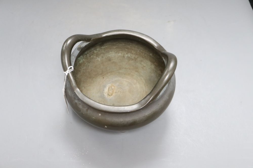 A large Chinese bronze censer with inscriptions, height 13cm